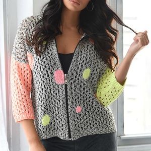 DAISY BUBBLES CROCHET ZIP CARDIGAN, French kyss, size M